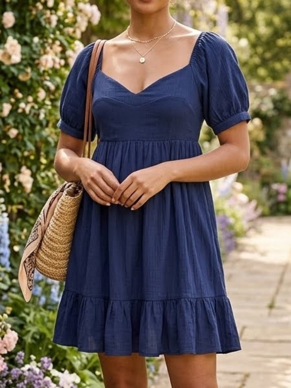 Lulus Florentine Fantasy Blue Puff Sleeve Babydoll Mini Dress